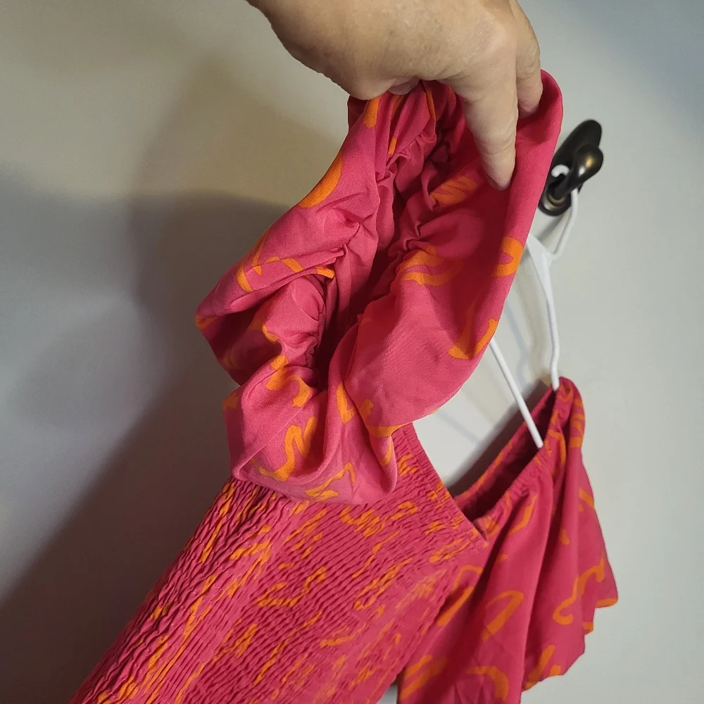 Pretty Garden New With Tags Orange & Fuchsia Floral Maxi Dress Pullover L–XL - Picture 5 of 12